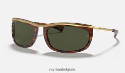 olympiër ik glanzend gestreept havana/groen XX46DZ1098 Heren Ray-Ban zonnebril