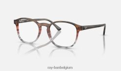 rb5417 optiek gepolijst gestreept bruin/rood XX46DZ1624 Heren Ray-Ban bril